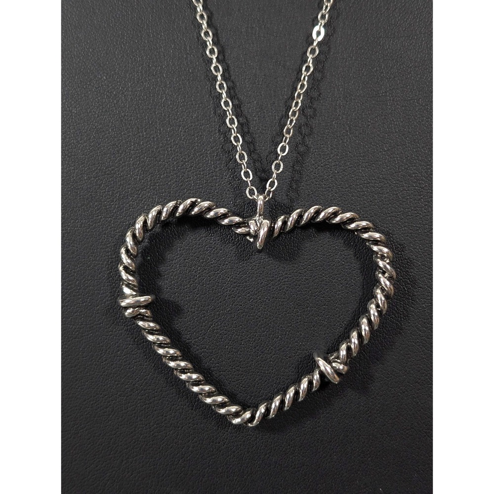 Silver Tone Twisted Heart Pendant‎ Necklace Long Chain Minimalist 38"